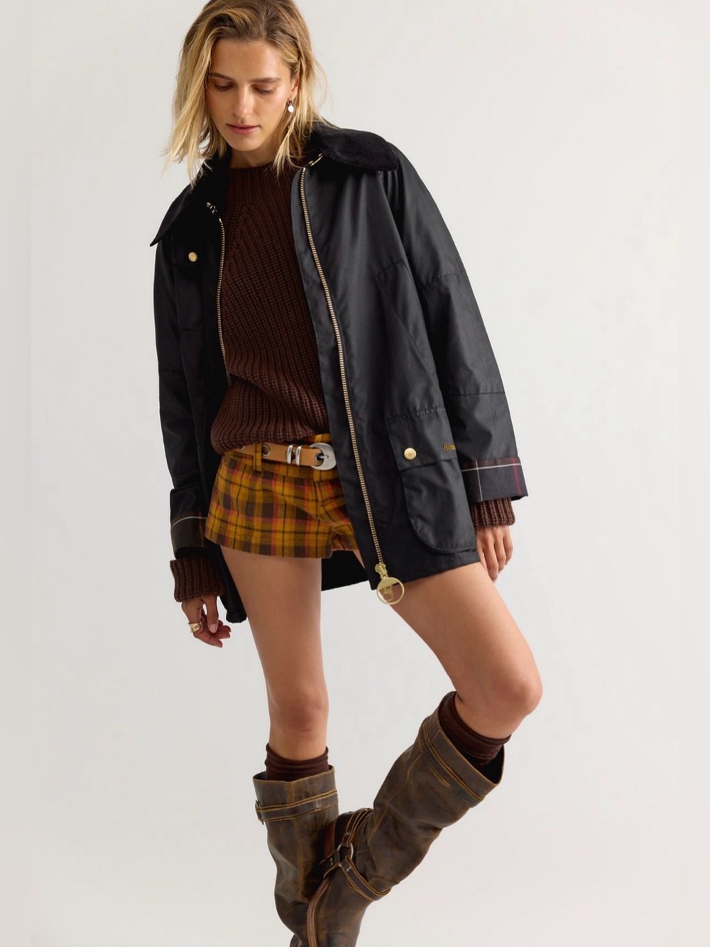 Barbour Allerston Black Waxed-Cotton  Utility Jacket with Gold Hardware Size 6